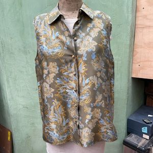 Sleeveless Floral-Print Button-Down Blouse - Lafayette 148 BRAND NEW